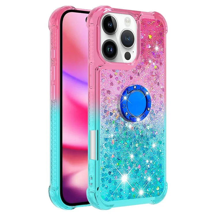 YB Quicksand Series-8 for iPhone 16 Pro TPU Case Glitter Sequins Gradient Kickstand Cover