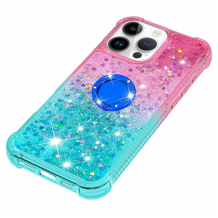 YB Quicksand Series-8 for iPhone 16 Pro TPU Case Glitter Sequins Gradient Kickstand Cover