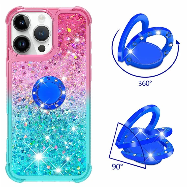 YB Quicksand Series-8 for iPhone 16 Pro TPU Case Glitter Sequins Gradient Kickstand Cover