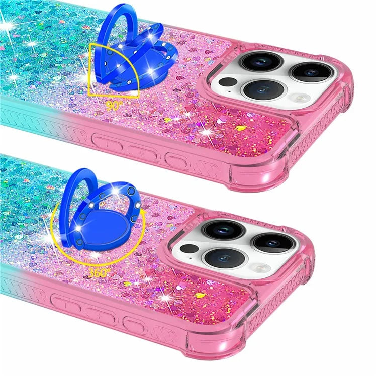 YB Quicksand Series-8 for iPhone 16 Pro TPU Case Glitter Sequins Gradient Kickstand Cover