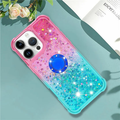 YB Quicksand Series-8 for iPhone 16 Pro TPU Case Glitter Sequins Gradient Kickstand Cover
