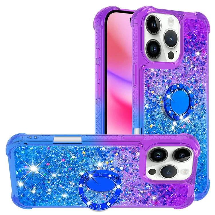 YB Quicksand Series-8 for iPhone 16 Pro TPU Case Glitter Sequins Gradient Kickstand Cover