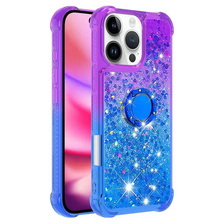 YB Quicksand Series-8 for iPhone 16 Pro TPU Case Glitter Sequins Gradient Kickstand Cover