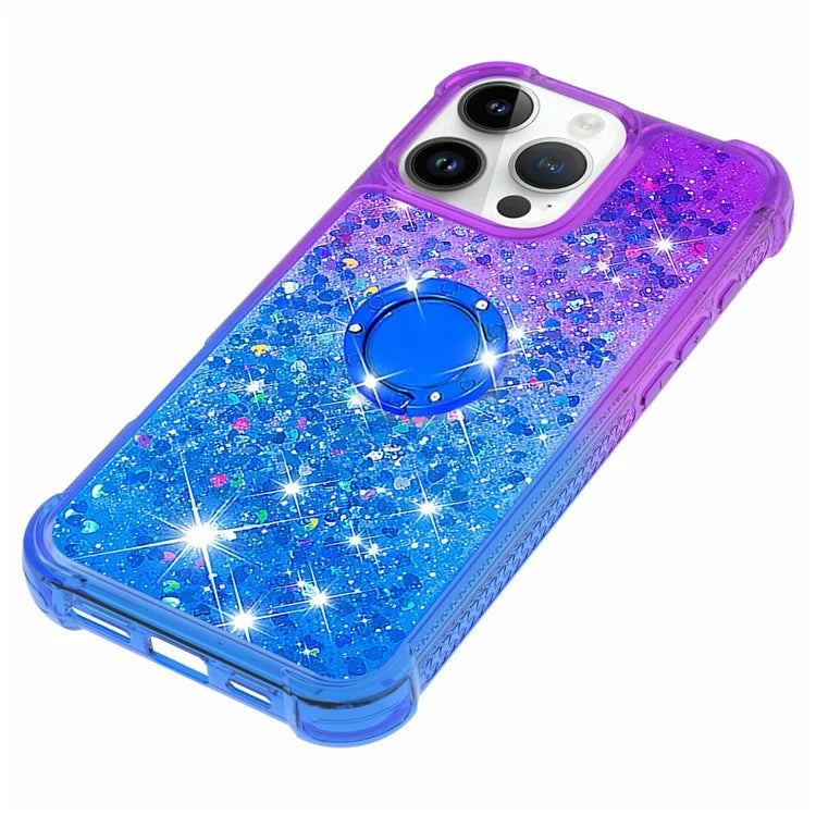 YB Quicksand Series-8 for iPhone 16 Pro TPU Case Glitter Sequins Gradient Kickstand Cover