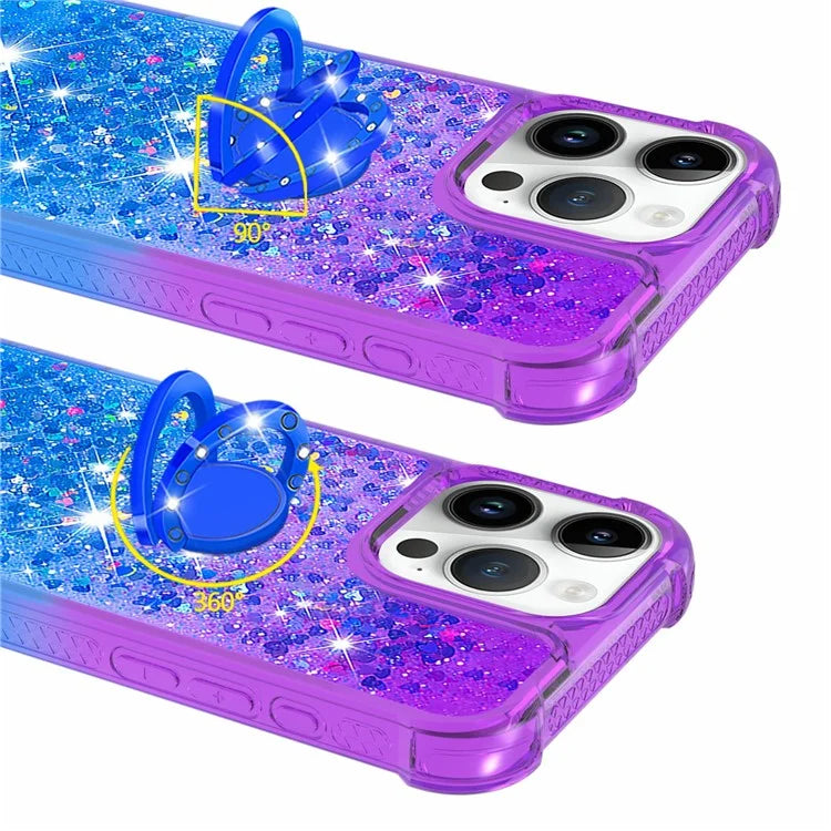 YB Quicksand Series-8 for iPhone 16 Pro TPU Case Glitter Sequins Gradient Kickstand Cover