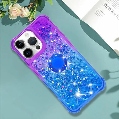 YB Quicksand Series-8 for iPhone 16 Pro TPU Case Glitter Sequins Gradient Kickstand Cover