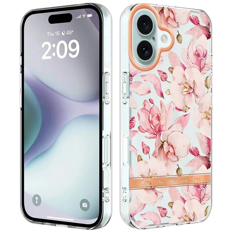YB IMD-8 Series for iPhone 16 Plus TPU Case Flower Pattern IMD IML Phone Cover