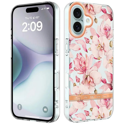 YB IMD-8 Series for iPhone 16 Plus TPU Case Flower Pattern IMD IML Phone Cover