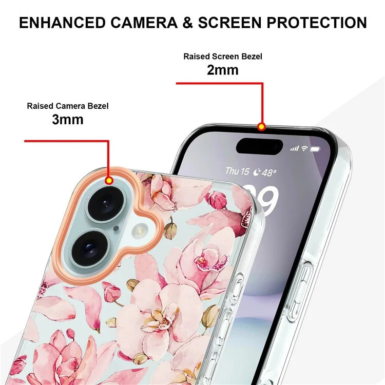 YB IMD-8 Series for iPhone 16 Plus TPU Case Flower Pattern IMD IML Phone Cover