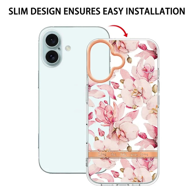 YB IMD-8 Series for iPhone 16 Plus TPU Case Flower Pattern IMD IML Phone Cover