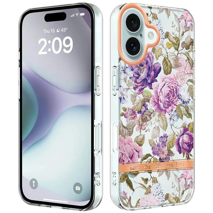 YB IMD-8 Series for iPhone 16 Plus TPU Case Flower Pattern IMD IML Phone Cover