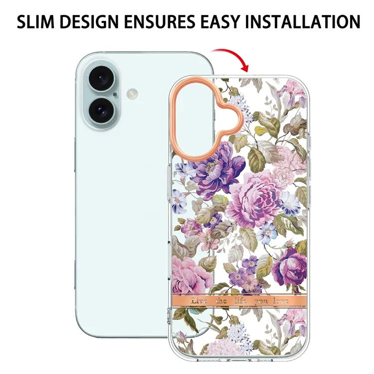 YB IMD-8 Series for iPhone 16 Plus TPU Case Flower Pattern IMD IML Phone Cover