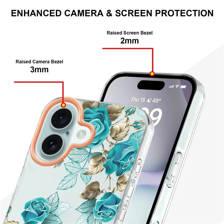 YB IMD-8 Series for iPhone 16 Plus TPU Case Flower Pattern IMD IML Phone Cover