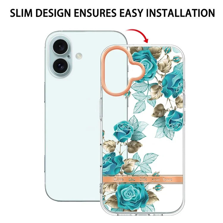 YB IMD-8 Series for iPhone 16 Plus TPU Case Flower Pattern IMD IML Phone Cover