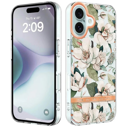 YB IMD-8 Series for iPhone 16 Plus TPU Case Flower Pattern IMD IML Phone Cover
