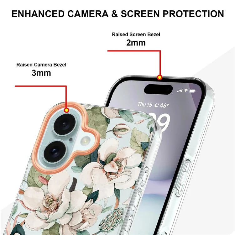 YB IMD-8 Series for iPhone 16 Plus TPU Case Flower Pattern IMD IML Phone Cover