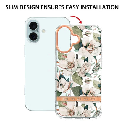 YB IMD-8 Series for iPhone 16 Plus TPU Case Flower Pattern IMD IML Phone Cover