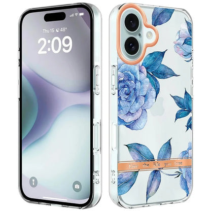 YB IMD-8 Series for iPhone 16 Plus TPU Case Flower Pattern IMD IML Phone Cover