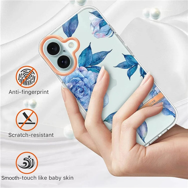 YB IMD-8 Series for iPhone 16 Plus TPU Case Flower Pattern IMD IML Phone Cover