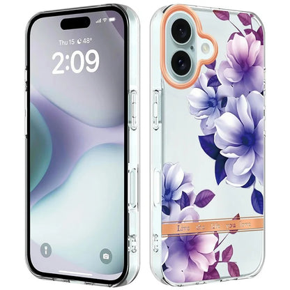 YB IMD-8 Series for iPhone 16 Plus TPU Case Flower Pattern IMD IML Phone Cover