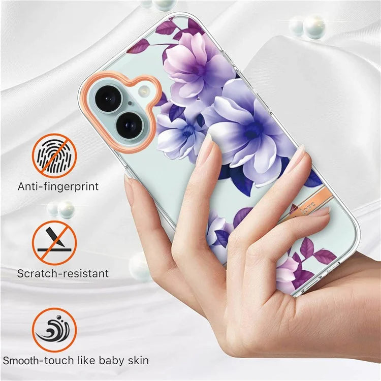 YB IMD-8 Series for iPhone 16 Plus TPU Case Flower Pattern IMD IML Phone Cover