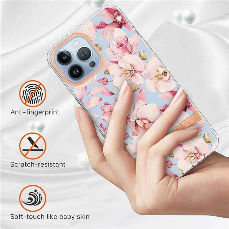 YB IMD-8 Series for iPhone 16 Pro Max TPU Case Flower Pattern IMD IML Phone Cover