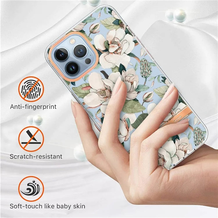 YB IMD-8 Series for iPhone 16 Pro Max TPU Case Flower Pattern IMD IML Phone Cover