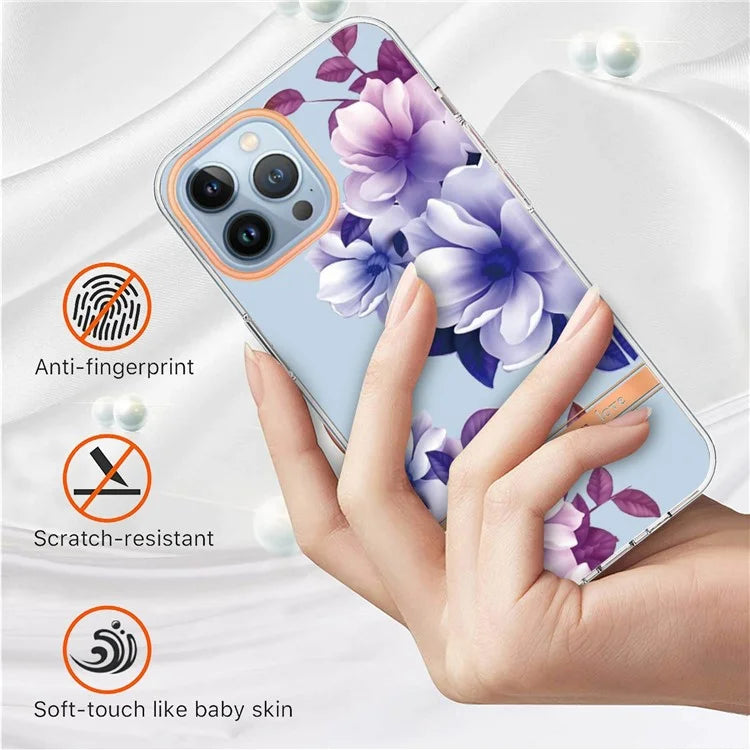 YB IMD-8 Series for iPhone 16 Pro Max TPU Case Flower Pattern IMD IML Phone Cover