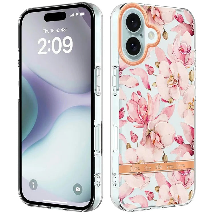 YB IMD-8 Series for iPhone 16 TPU Case Flower Pattern IMD IML Phone Cover