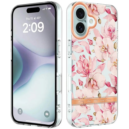 YB IMD-8 Series for iPhone 16 TPU Case Flower Pattern IMD IML Phone Cover