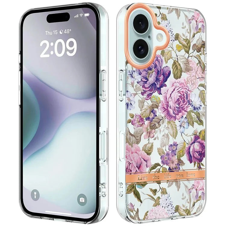 YB IMD-8 Series for iPhone 16 TPU Case Flower Pattern IMD IML Phone Cover