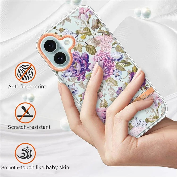 YB IMD-8 Series for iPhone 16 TPU Case Flower Pattern IMD IML Phone Cover