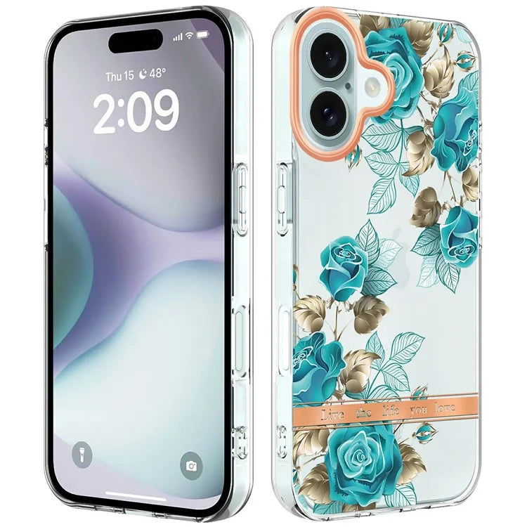 YB IMD-8 Series for iPhone 16 TPU Case Flower Pattern IMD IML Phone Cover