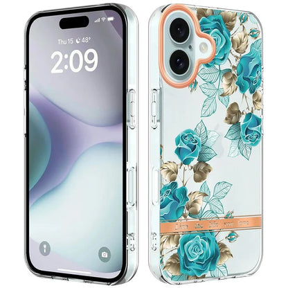 YB IMD-8 Series for iPhone 16 TPU Case Flower Pattern IMD IML Phone Cover