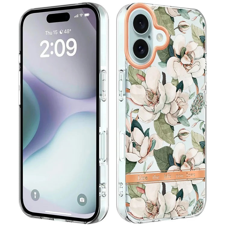 YB IMD-8 Series for iPhone 16 TPU Case Flower Pattern IMD IML Phone Cover