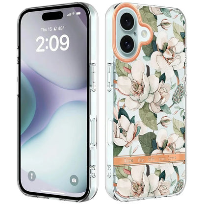YB IMD-8 Series for iPhone 16 TPU Case Flower Pattern IMD IML Phone Cover