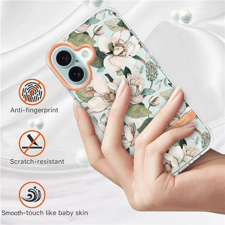 YB IMD-8 Series for iPhone 16 TPU Case Flower Pattern IMD IML Phone Cover