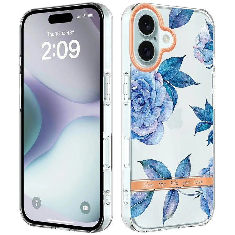 YB IMD-8 Series for iPhone 16 TPU Case Flower Pattern IMD IML Phone Cover