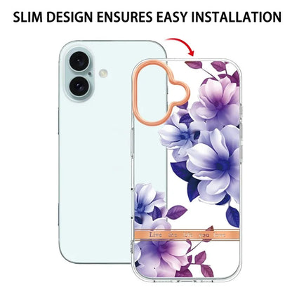 YB IMD-8 Series for iPhone 16 TPU Case Flower Pattern IMD IML Phone Cover
