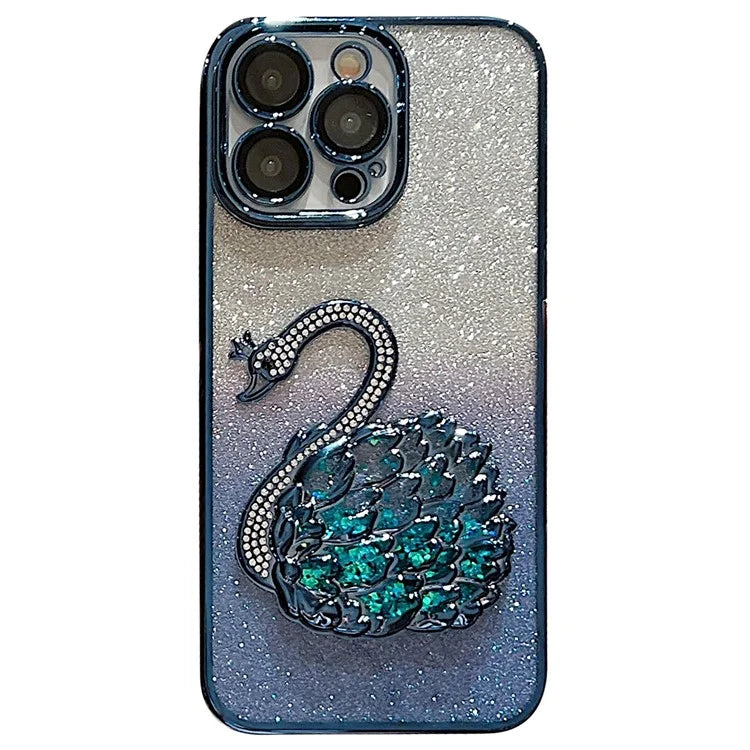 For  iPhone 16 Pro Max Case Swan Design Quicksand TPU Phone Cover with Glass Lens Film