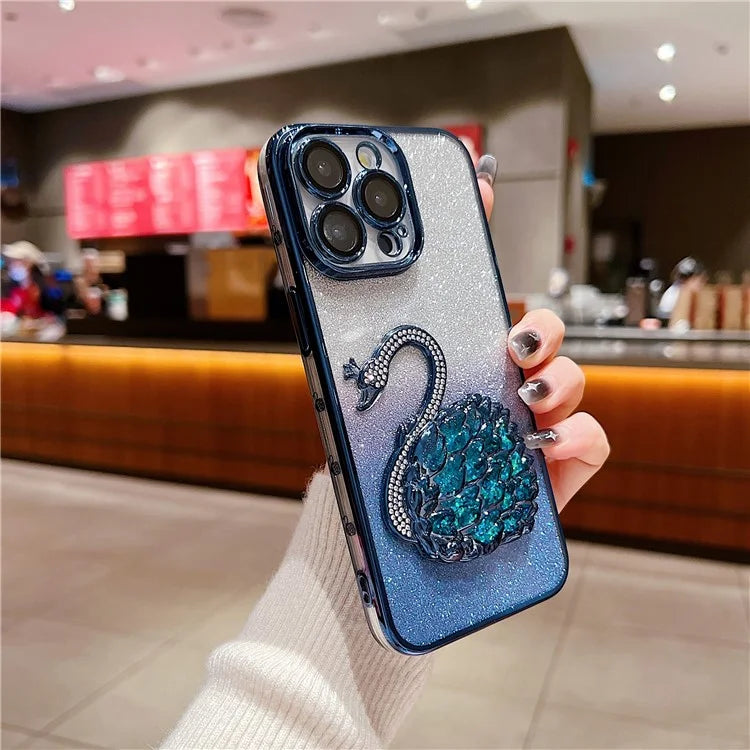 For  iPhone 16 Pro Max Case Swan Design Quicksand TPU Phone Cover with Glass Lens Film