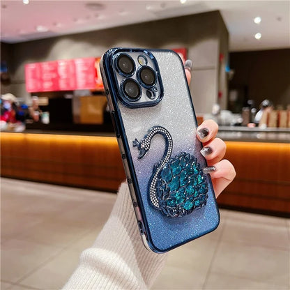 For  iPhone 16 Pro Max Case Swan Design Quicksand TPU Phone Cover with Glass Lens Film
