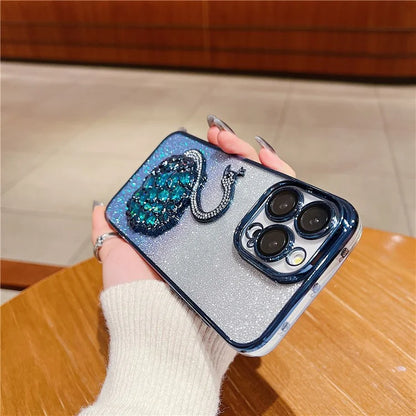 For  iPhone 16 Pro Max Case Swan Design Quicksand TPU Phone Cover with Glass Lens Film