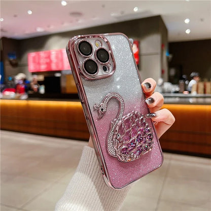 For  iPhone 16 Pro Max Case Swan Design Quicksand TPU Phone Cover with Glass Lens Film