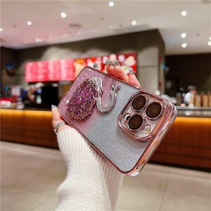 For  iPhone 16 Pro Max Case Swan Design Quicksand TPU Phone Cover with Glass Lens Film
