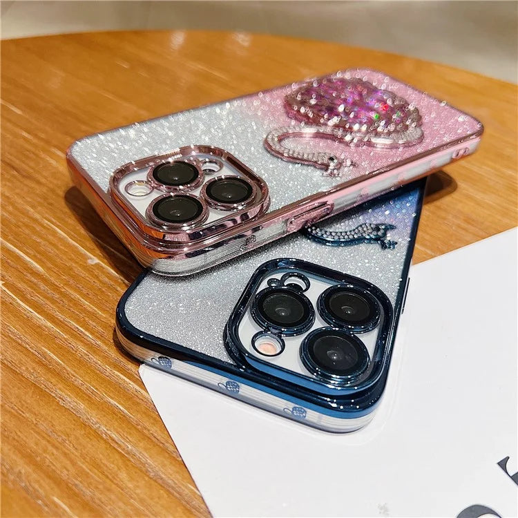 For  iPhone 16 Pro Max Case Swan Design Quicksand TPU Phone Cover with Glass Lens Film