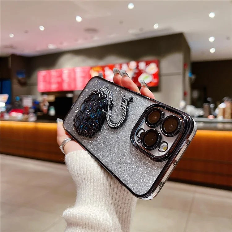 For  iPhone 16 Pro Max Case Swan Design Quicksand TPU Phone Cover with Glass Lens Film
