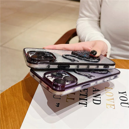 For  iPhone 16 Pro Max Case Swan Design Quicksand TPU Phone Cover with Glass Lens Film