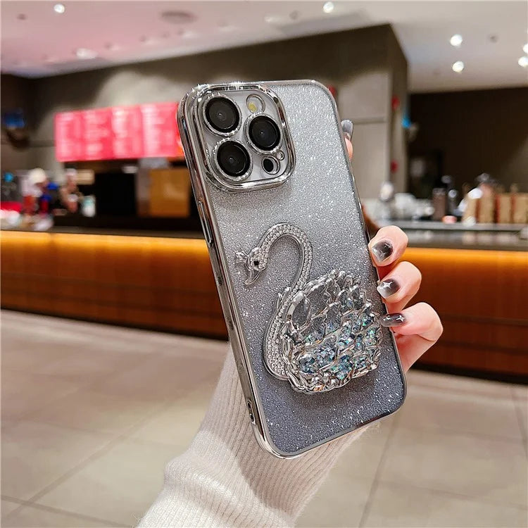 For  iPhone 16 Pro Max Case Swan Design Quicksand TPU Phone Cover with Glass Lens Film