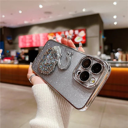 For  iPhone 16 Pro Max Case Swan Design Quicksand TPU Phone Cover with Glass Lens Film